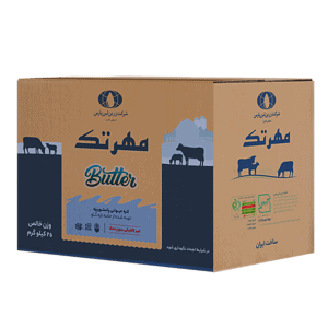 کره حیوانی پاستوریزه زرین لبن پارس با وزن ۲۵ کیلوگرم، بسته بندی صنعتی، بدون نمک، تولید شده در ایران.